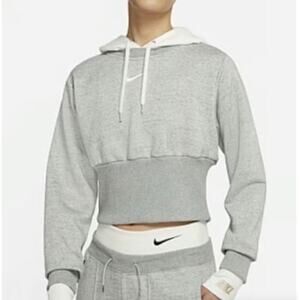 Nike Women’s Sportswear Icon Clash Cropped Hoodie Gray White DD5096-063 Size L